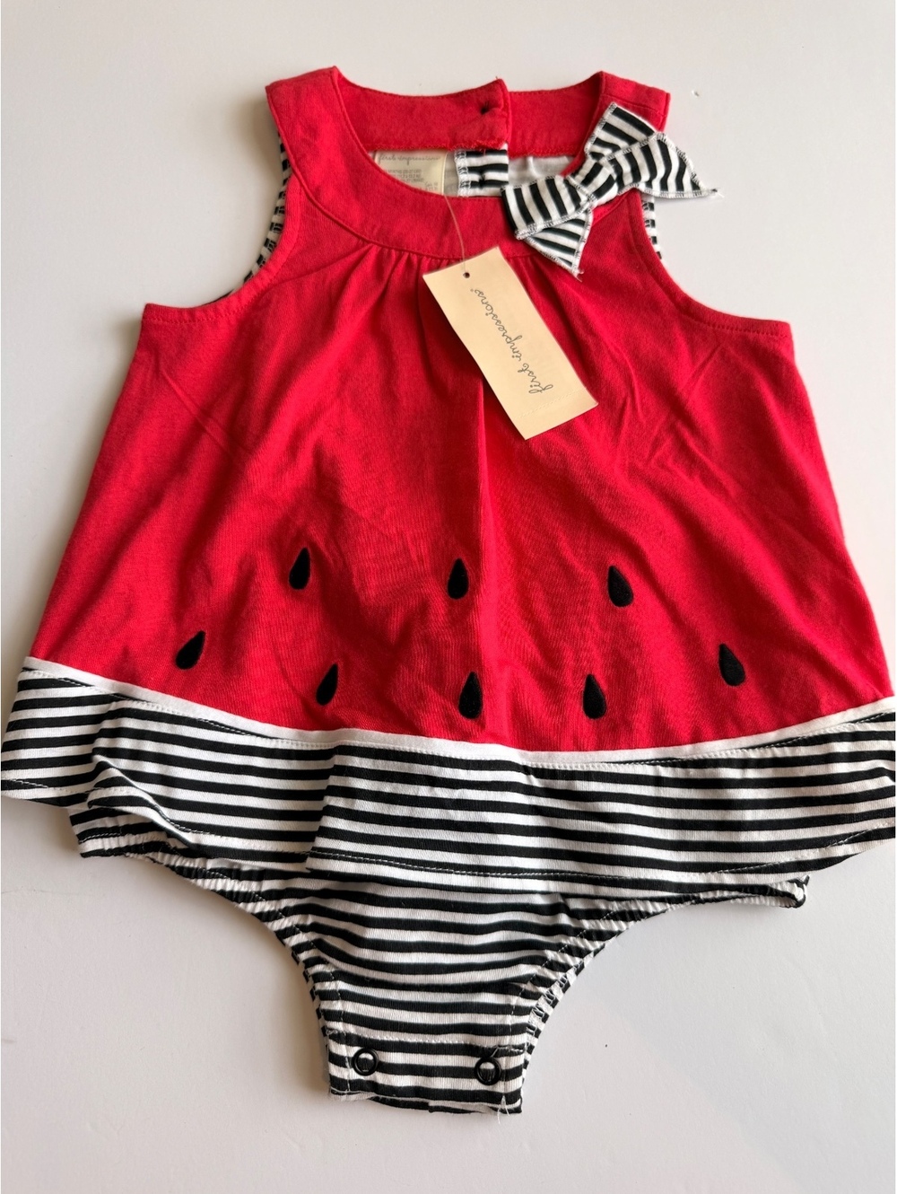 NWT First Impressions Baby Girls Watermelon Striped Romper Size 18 Months